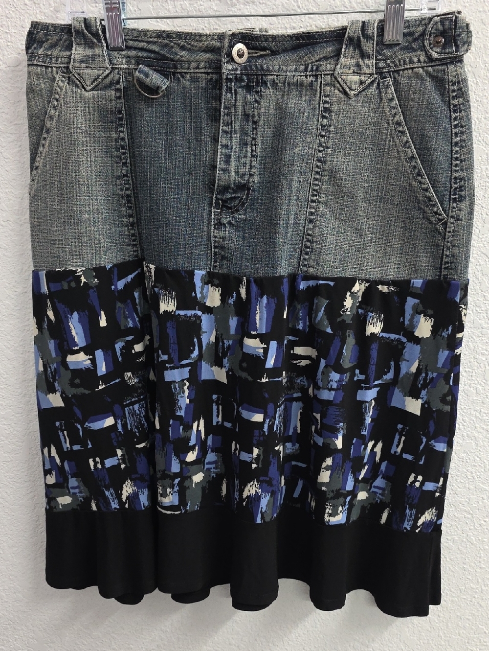 Denim Skirt Flirty Geometric Print